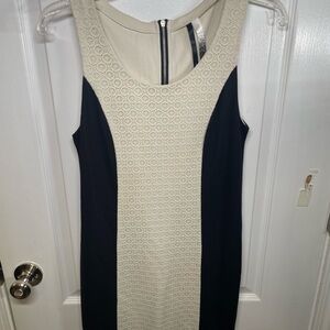 Kensie Cream and Black Ribbed Sheath‎ Dress